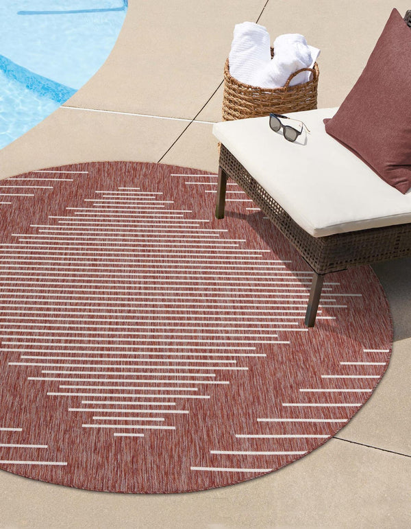 Unique Loom Outdoor Modern Tambor Machine Made Lines Rug Rust Red, Ivory 10' 8" x 10' 8"