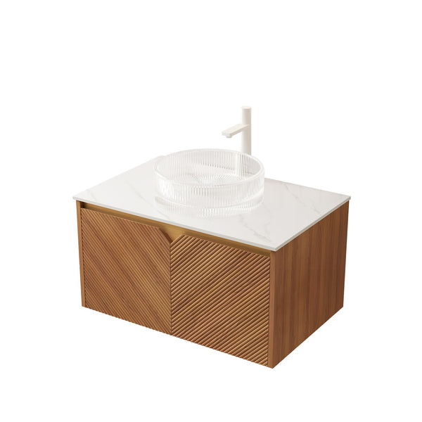 English Elm Noor Oak Veneer Floating Bathroom Vanity with Grooved Plywood Cabinet and Ceramic Basin W2615P386263