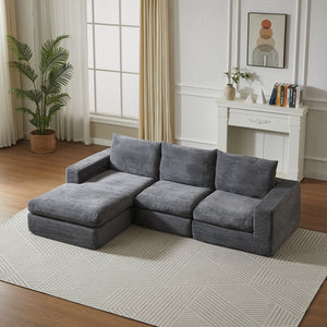 English Elm 99-Inch L-Shaped Corduroy Sectional Sofa With Chaise, Neck Pillows, And No Assembly Needed, Grey W834S00491