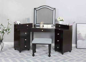 English Elm Glam Elegant Vanity Set with LED Mirror, Plush Stool, Ample Storage, Felt-Lined Drawers, Chic Finish Grey Mix 34 L x 19 W x 31 H B2741S00677