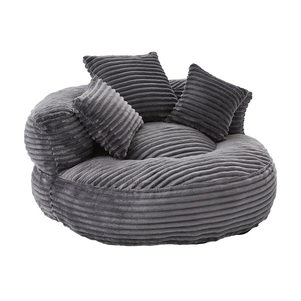 English Elm Bean Bag Sofa Oversized Corduroy Floor Lounge Chair with Armrests Pillows Foam Fill Dark Gray W395P426814