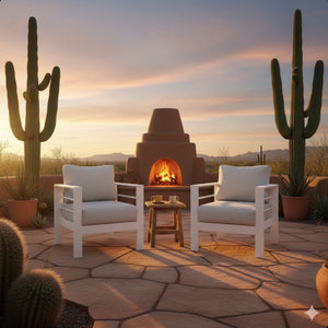 English Elm 2-pack Outdoor Cast Aluminum Armchairs with Uv Resistant Olefin Cushions for Patio White+Gray B082P454974