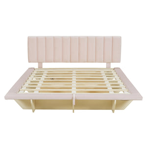 English Elm Queen Upholstered Floating Bed with LED Lighting, Hydraulic Lift, 4 Storage Drawers, Velvet Luxury Pink SF000132AAH