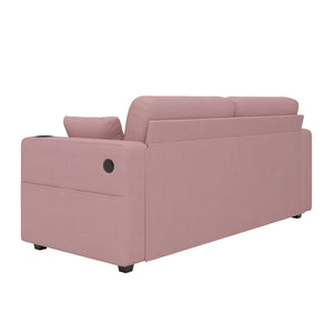 English Elm Sofas for Living Room Chenille Three Seat Couch with Usb Charging Storage and Cup Holder Pink W395S00147