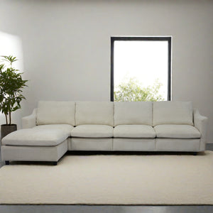 English Elm 4-Seater Modular Cloud Sofa in Beige Fabric with Ottoman, Memory Foam Comfort, Pockets & Pillows W1183S00011