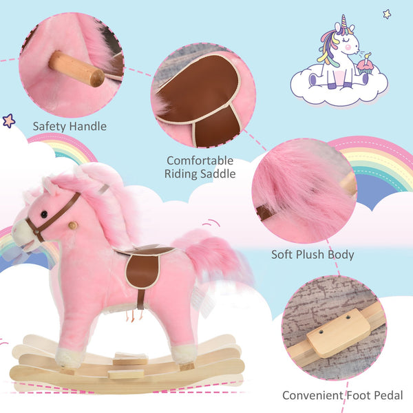 English Elm Qaba Plush Rocking Horse Toy with Galloping Sounds Sturdy Metal Frame for Toddlers W2225P217687