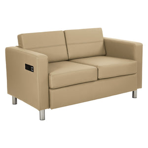OSP Home Furnishings Atlantic Compact Loveseat with Built-in Usb Charging Ports and Chrome Legs for Modern Spaces Buff ATL52-R104