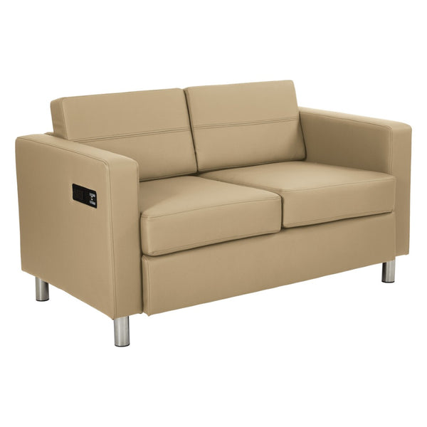 OSP Home Furnishings Atlantic Compact Loveseat with Built-in Usb Charging Ports and Chrome Legs for Modern Spaces Buff ATL52-R104