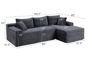 English Elm 106.3" Jumbo Corduroy L-shaped Sectional Deep Seat Sofa No Assembly Modern Living W5515S00035