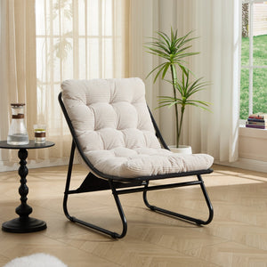 English Elm Patio Sling Lounge Chair with Ottoman Steel Frame Corduroy Cushion Indoor Outdoor W640P443484