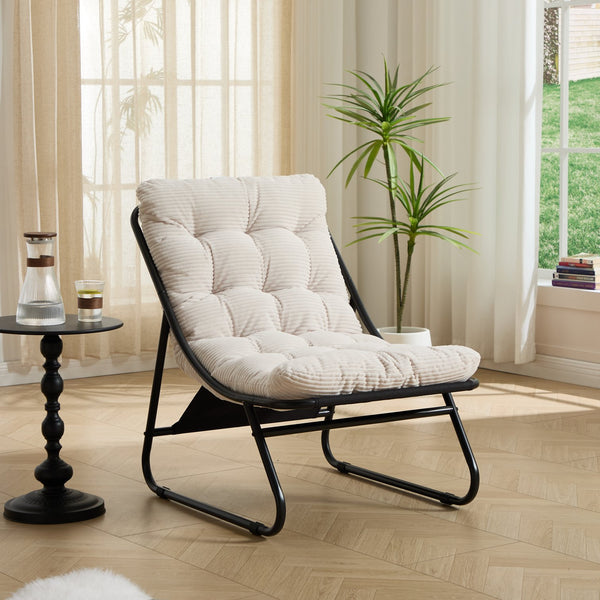 English Elm Patio Sling Lounge Chair with Ottoman Steel Frame Corduroy Cushion Indoor Outdoor W640P443484