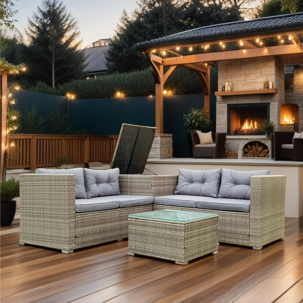 English Elm 4 Piece Patio Sectional Wicker Rattan Sofa Set With Storage Box – Versatile Comfort For Outdoors W329S00032
