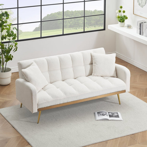 English Elm 69 Convertible Sofa Bed for Small Spaces 69-Inch Fabric Futon with Solid Wood Frame, Comfort Seat Beige W3356P298519
