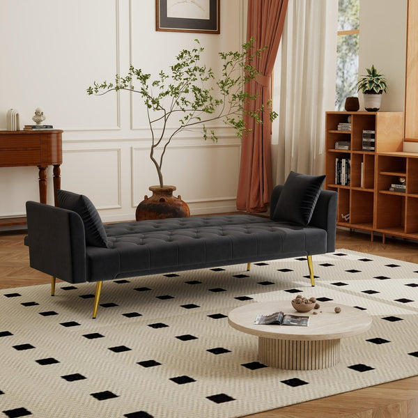 English Elm Modern Tufted Velvet Sleeper Sofa Retro Style Convertible Fold Flat for Compact Spaces Black W2353P399458