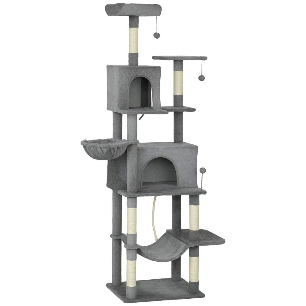 English Elm Large Floral Cat Tree 74 Inch Teddy Fleece Multi Level Tower with Sisal Scratching Posts T3971P413014