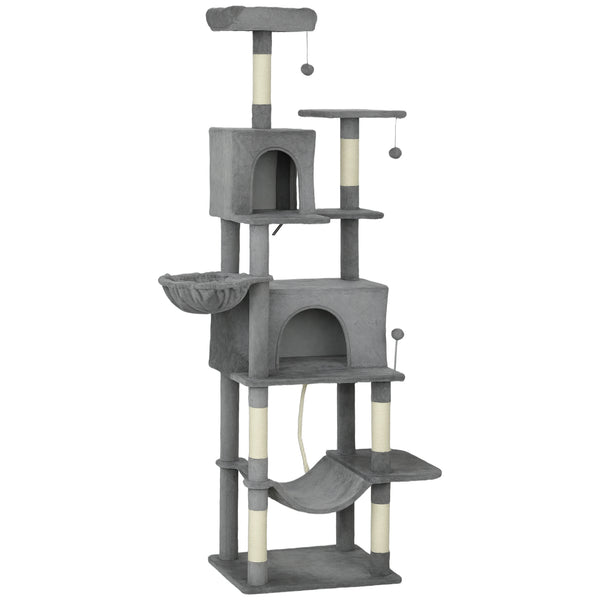 English Elm Large Floral Cat Tree 74 Inch Teddy Fleece Multi Level Tower with Sisal Scratching Posts T3971P413014