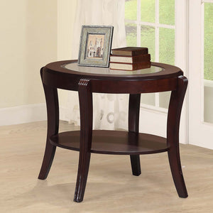 English Elm Espresso Transitional Dark Cherry End Table with 5mm Tempered Glass Top and Open Shelf Storage, 29x31x24" B011P395597