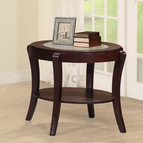 English Elm Espresso Transitional Dark Cherry End Table with 5mm Tempered Glass Top and Open Shelf Storage, 29x31x24" B011P395597