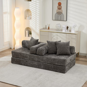English Elm Comfy Chenille Folding Floor Sofa Bed with Armrest for Studio and Guest Rooms Gray W1143P401142