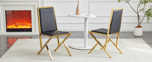 English Elm 2-pack Black Pu Leather Dining Chairs with Angled Silver Metal Legs Modern Set Black+Gold W1151P301835