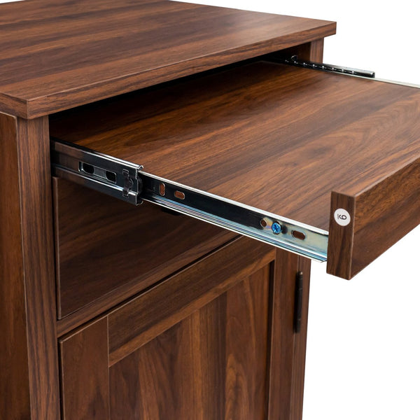 English Elm brown walnut modular wine bar cabinet with hutch, buffet storage, drawer & shelf for dining room W331P213375