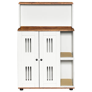 English Elm Litter Box Cabinet for Two Cats Wooden Enclosure with Ventilated Doors Side Table W1687P170693