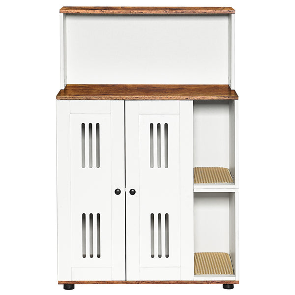 English Elm Litter Box Cabinet for Two Cats Wooden Enclosure with Ventilated Doors Side Table W1687P170693