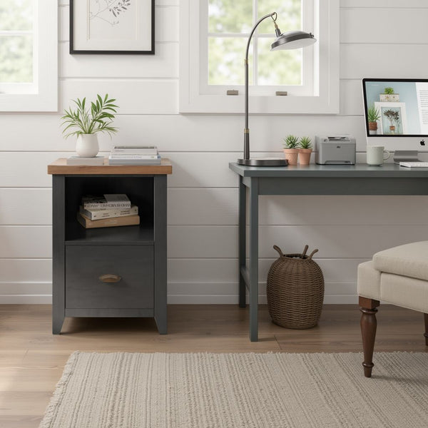 English Elm 22 22 inch One-Drawer File Cabinet in Black & Whiskey Finish — Farmhouse Poplar, Fully Assembled, Oil-Rubbed Bronze Hardware, Versatile Storage B108P160153