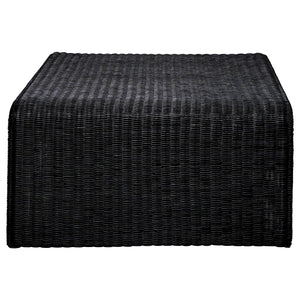 English Elm Woods Glossy Black Woven Rattan Square Coffee Table — Modern Light Silhouette, Casual Elegance & Texture B062P358427