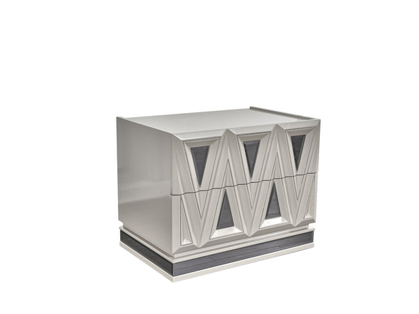 English Elm Lavita Modern 2-Drawer Nightstand In River Sand Grey With Plush Velvet & Gold Accents For Glam Style B009P245897