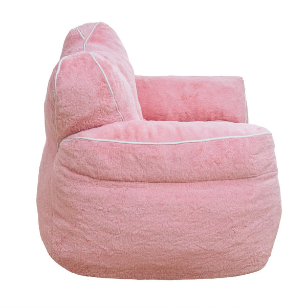 English Elm Bean Bag Chair Faux Fur Heart Shaped Backrest Foam Lounge Seat for Bedroom Pink W2510P465458