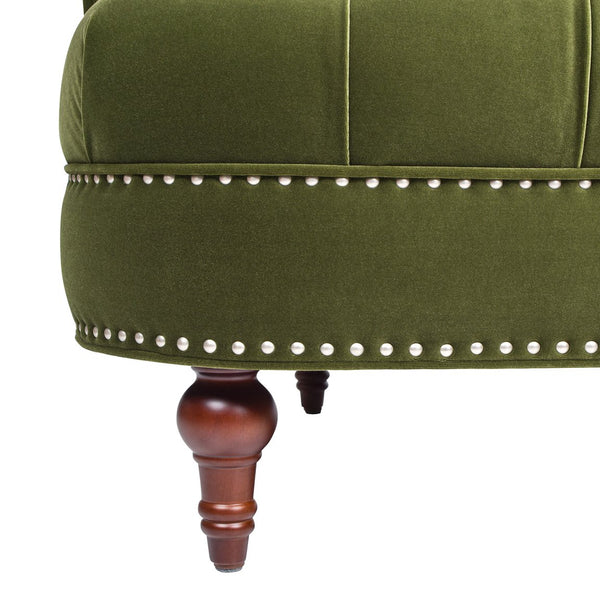 English Elm Jennifer Taylor Home - La Victorian Chesterfield Loveseat in Luxurious Velvet with Nailhead Trim, Solid Hardwood Frame, 70" Olive Green B2719P238185