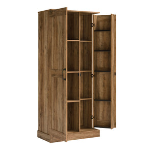 English Elm Storage Cabinet Rustic Brown Engineered Wood Tall Organizer with Adjustable Shelves for Pantry, Office, Shoes, Durable Design, Quick Assembly B356P402671