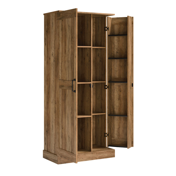 English Elm Storage Cabinet Rustic Brown Engineered Wood Tall Organizer with Adjustable Shelves for Pantry, Office, Shoes, Durable Design, Quick Assembly B356P402671