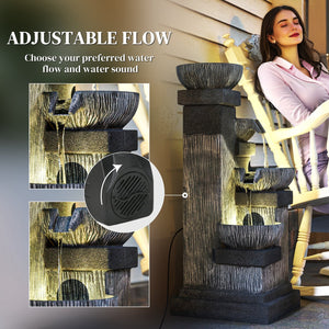 English Elm Outsunny 4-tier Resin Cascading Bowl Waterfall Fountain with Led Lights for Patio W2225P485602