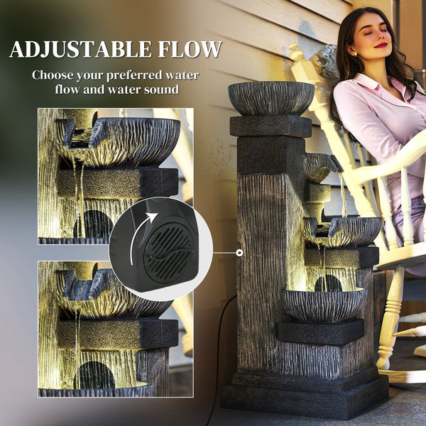 English Elm Outsunny 4-tier Resin Cascading Bowl Waterfall Fountain with Led Lights for Patio W2225P485602