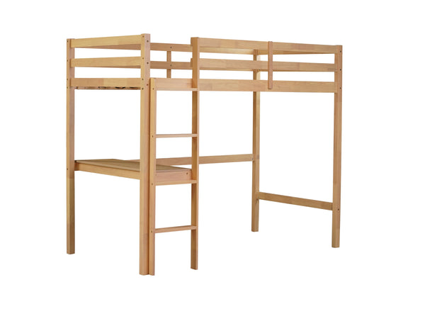 English Elm Twin High Loft Bed with Built-In Desk and Ladder — Space-Saving Rubberwood Study & Sleep Solution White Oak W504P206980
