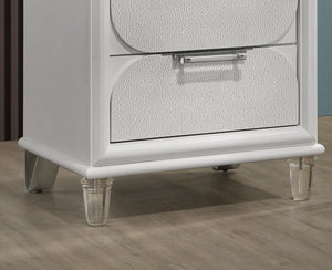 English Elm Contemporary Glam Nightstand with Acrylic Handles and Embossed Panels, Felt-Lined Drawer, Dovetailed Craftsmanship White 26 L x 20 W x 25 H B2741P353118