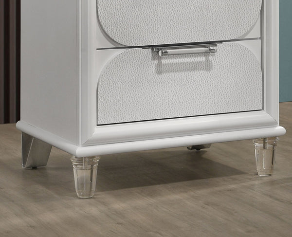 English Elm Contemporary Glam Nightstand with Acrylic Handles and Embossed Panels, Felt-Lined Drawer, Dovetailed Craftsmanship White 26 L x 20 W x 25 H B2741P353118