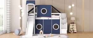 English Elm Twin Castle Loft Bed with Play Tower Pinewood Frame for Kids Bedroom Storybook LT000568AAC-1