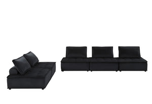 English Elm Aveline Tufted Velvet Modular Sectional with Ottoman Five Piece Living Room Sofa Set Black B2749S00026