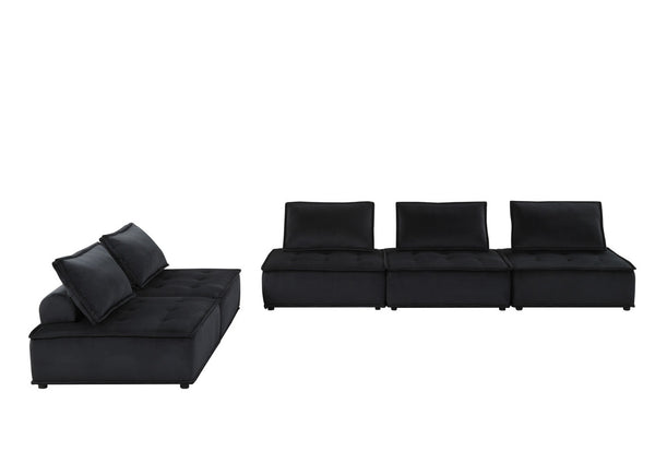 English Elm Aveline Tufted Velvet Modular Sectional with Ottoman Five Piece Living Room Sofa Set Black B2749S00026