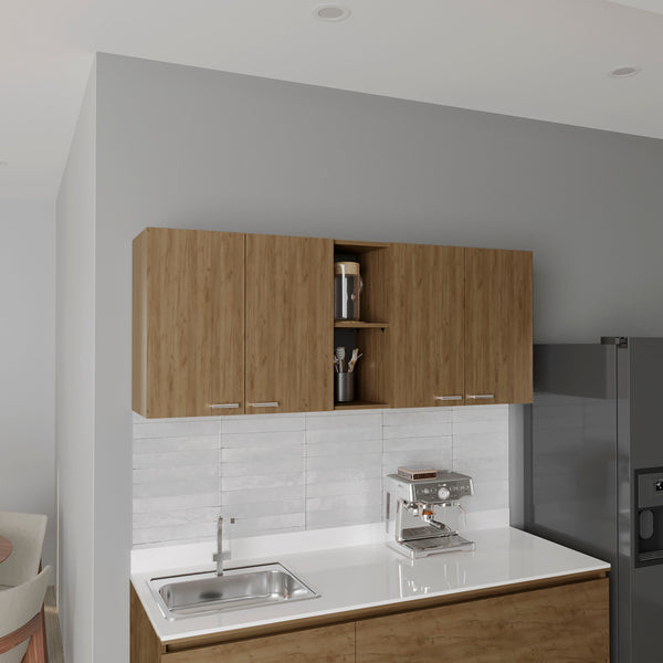 English Elm Wall Cabinet sleek 47.2" W x 23.6" H engineered wood wall-mounted storage with four doors, shelves, organizer and eco-safe compliance Natural Wood 62.2 L x 18.5 W x 4.72 H B097P296842