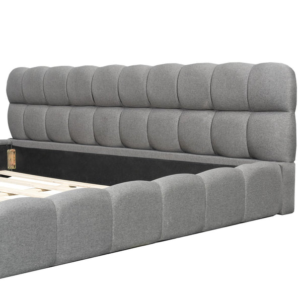 English Elm King Channel Stitched Linen Platform Bed Low Profile Contemporary Upholstered Frame Gray N737P387605E