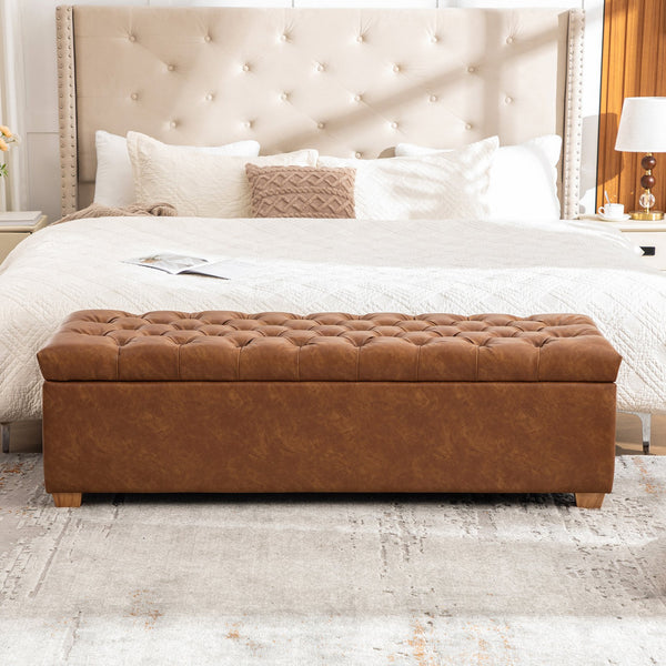English Elm 60.2'' Chenille Tufted Flip Top Storage Bench with Rubberwood Legs for Bedroom W3118P462296