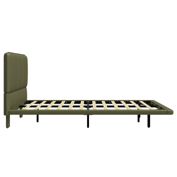 English Elm Christopher Knight Home® - Floating Bed Frame Modern PU Leather Platform Full Size with Under-Bed LED Lights, Durable, Easy Assemble Green 56.5 L x 21 W x 7 H N761P206085G