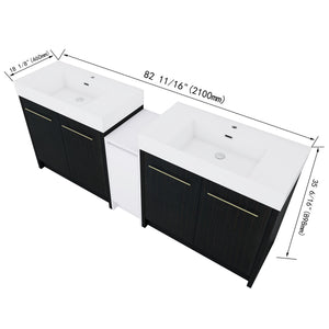 English Elm 84 Inch Freestanding Bathroom Vanity with Integrated Resin Sink, Soft-Close Doors, Shelves & Extra Storage Space Black Chestnut,Glossy White W999S00301