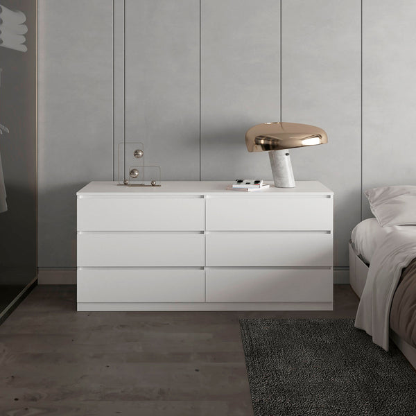 English Elm White 6-Drawer Rectangle Dresser — Spacious White Storage Chest with Smooth Metal Rails, Classic Style B062S00153