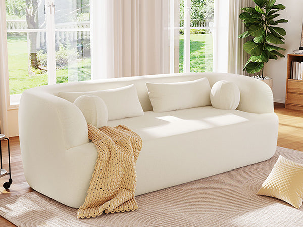 English Elm [new]86" Chenille Cloud Sofa Curved Legless 3-seater with Pocket Springs for Living Room Beige N723P404465A