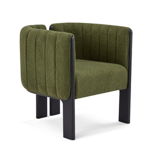 English Elm Dining Chair Set of 4 Olive Boucle Upholstered with Matte Black Rubberwood Legs N779P341494G-2